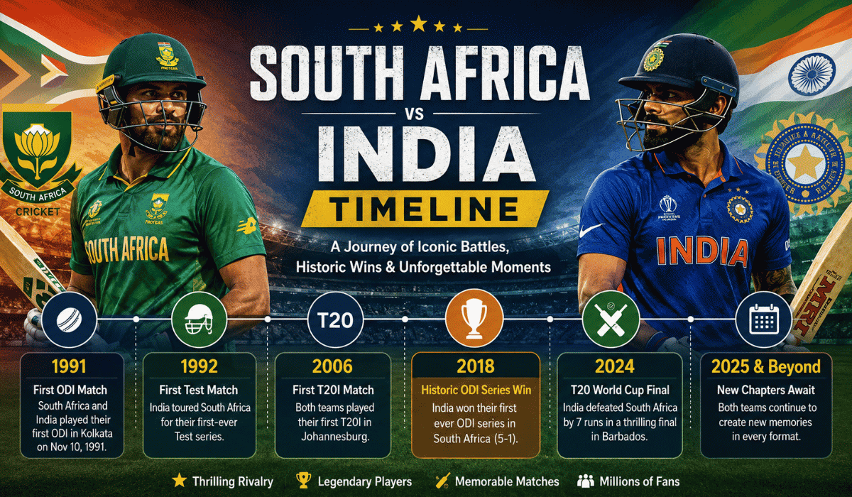 South Africa National Cricket Team vs India National Cricket Team Timeline