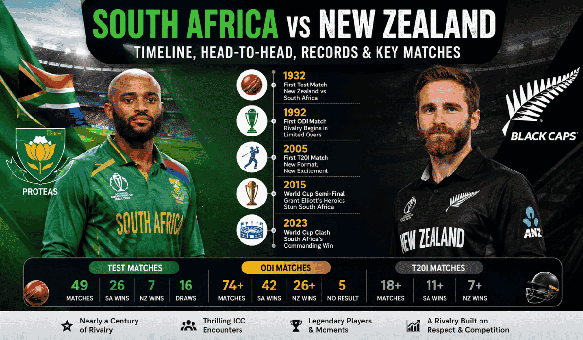 South Africa National Cricket Team vs New Zealand National Cricket Team Timeline